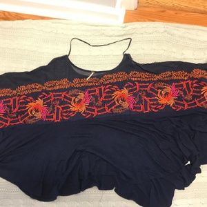 Free People Navy Flowy Embroidered Crop
